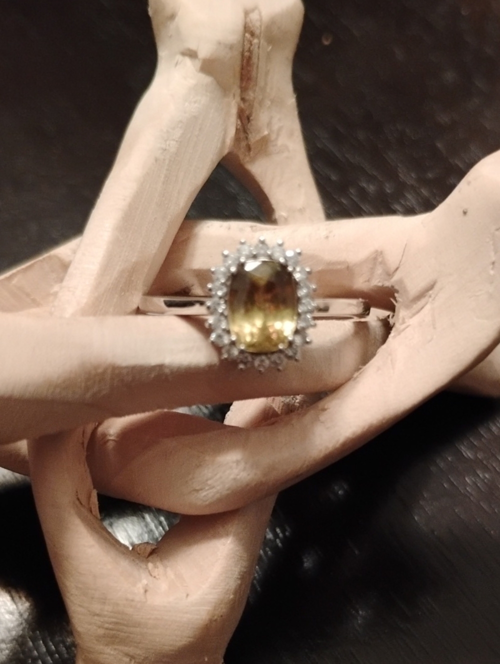 950 Platinum AAAA Sava Sphene Genuine Diamond Halo Ring